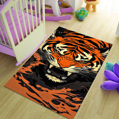 Roaring Tiger Face Rug Man Cave Gaming Room Decor Non-Slip