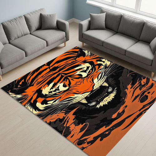 Roaring Tiger Face Rug Man Cave Gaming Room Decor Non-Slip