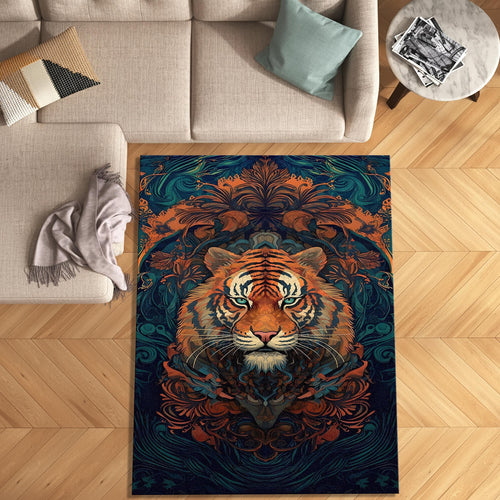 Majestic Tiger Art Nouveau Rug Boho Living Room Decor Non-Slip