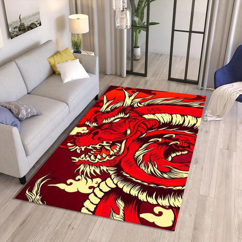 Fierce Red Dragon Rug Man Cave Gaming Room Decor Non-Slip