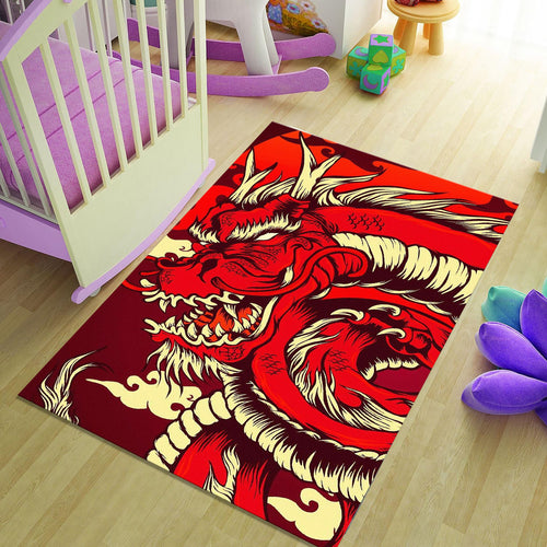 Fierce Red Dragon Rug Man Cave Gaming Room Decor Non-Slip