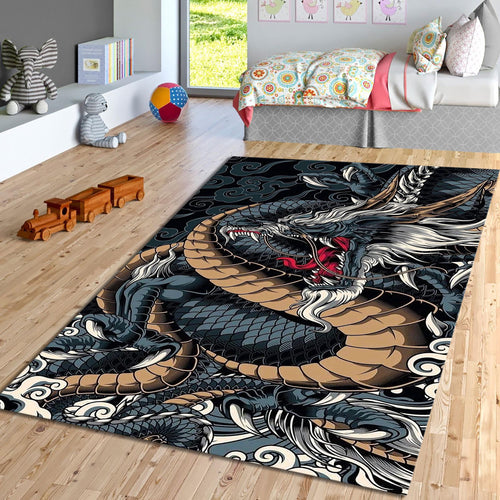 Japanese Dragon Tattoo Rug Man Cave Gaming Room Decor Non-Slip