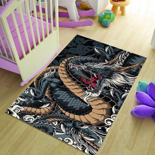 Japanese Dragon Tattoo Rug Man Cave Gaming Room Decor Non-Slip
