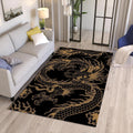 Golden Asian Dragon Rug Man Cave Office Decor Non-Slip Washable