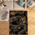 Golden Asian Dragon Rug Man Cave Office Decor Non-Slip Washable