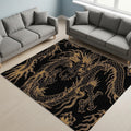 Golden Asian Dragon Rug Man Cave Office Decor Non-Slip Washable