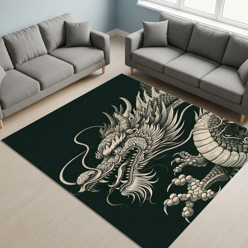 Japanese Dragon Print Rug Man Cave Living Room Decor Machine
