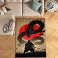 Samurai vs Dragon Rug Man Cave Gaming Room Decor Machine Washable