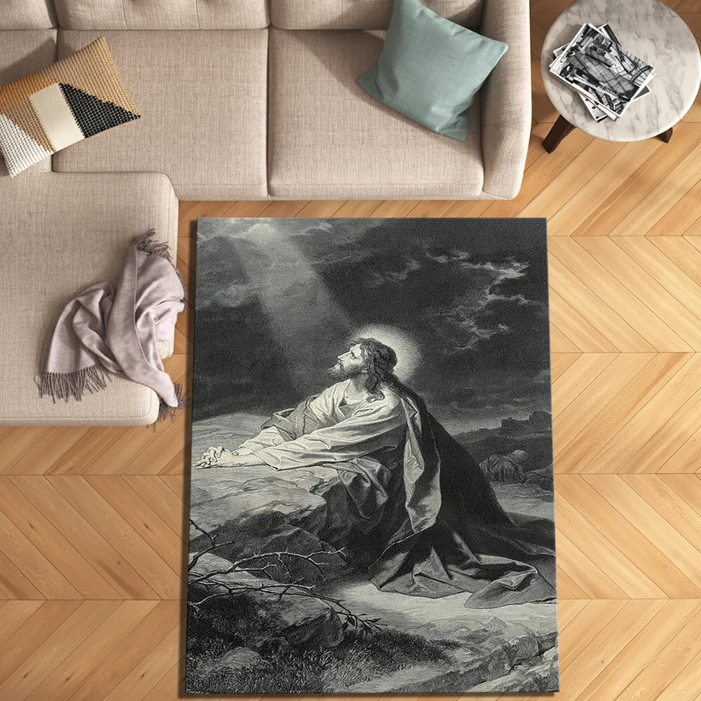 Jesus Prayer Gethsemane Rug Religious Living Room Decor Washable