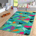 Teal Memphis Style Geometric Rug Teen Bedroom Gaming Room Decor