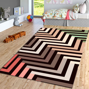 Modern Geometric Chevron Rug Earthy Sage Green Terracotta Living