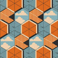 Retro Isometric Clouds Rug Geometric Orange Blue Living Room