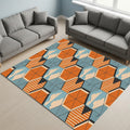 Retro Isometric Clouds Rug Geometric Orange Blue Living Room