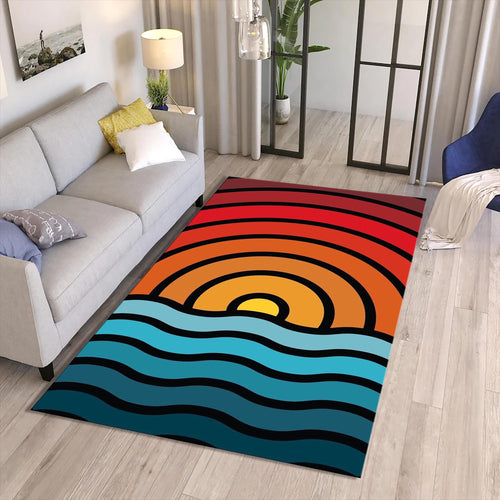 Retro Sunset Ocean Wave Rug Living Room Bedroom Decor Non-Slip