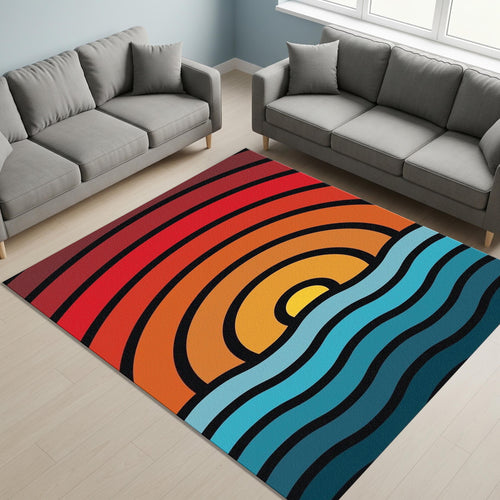 Retro Sunset Ocean Wave Rug Living Room Bedroom Decor Non-Slip