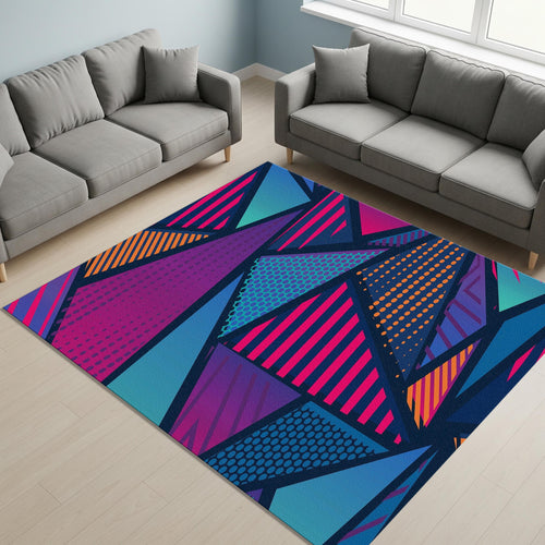Neon Geometric Pop Art Rug Gaming Room Teen Bedroom Decor