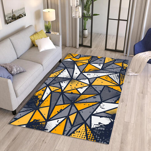 Grunge Geometric Yellow Rug Teen Boy Bedroom Gaming Room Decor