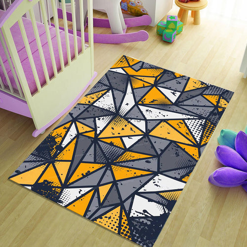 Grunge Geometric Yellow Rug Teen Boy Bedroom Gaming Room Decor
