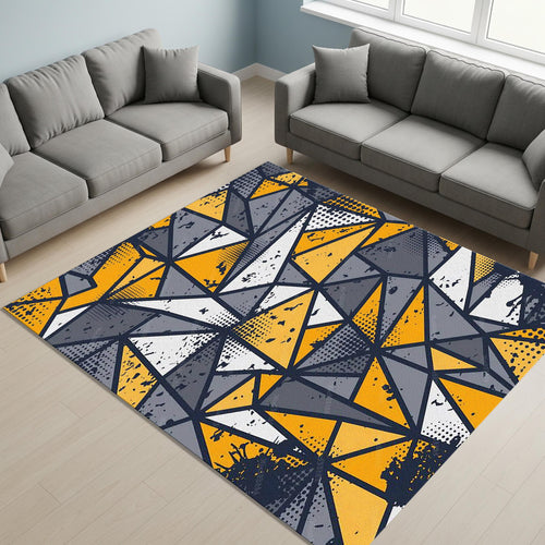 Grunge Geometric Yellow Rug Teen Boy Bedroom Gaming Room Decor