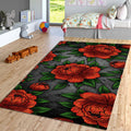 Dark Red Peony Floral Rug Gothic Living Room Decor Non-Slip