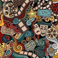 Cinema Doodle Pattern Rug Home Theater Media Room Decor Non-Slip