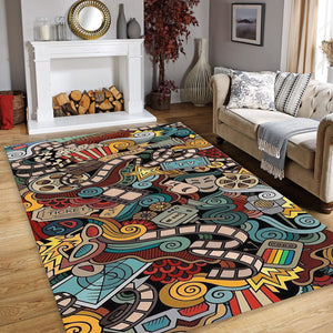 Cinema Doodle Pattern Rug Home Theater Media Room Decor Non-Slip
