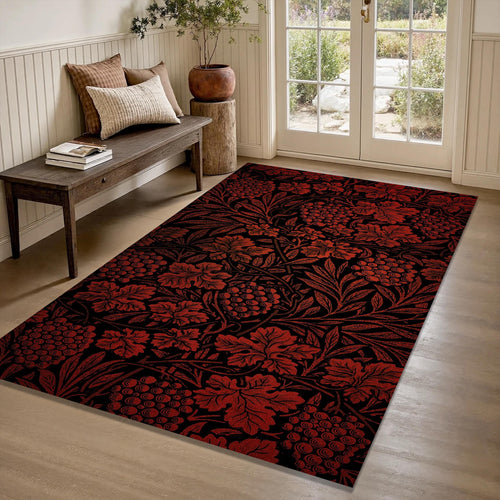 Dark Red William Morris Style Rug Gothic Victorian Living Room