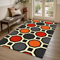 Retro Octagon Tile Pattern Rug Orange Grey Geometric Kitchen Mat