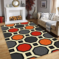 Retro Octagon Tile Pattern Rug Orange Grey Geometric Kitchen Mat