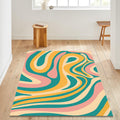 Groovy Retro Swirl Pattern Rug Boho Living Room Decor Non-Slip