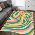 Groovy Retro Swirl Pattern Rug Boho Living Room Decor Non-Slip