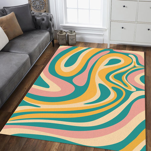 Groovy Retro Swirl Pattern Rug Boho Living Room Decor Non-Slip