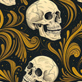 Gothic Skull Gold Scrollwork Rug Bedroom Decor Non-Slip Washable