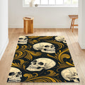 Gothic Skull Gold Scrollwork Rug Bedroom Decor Non-Slip Washable