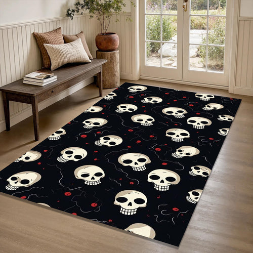 Cute Cartoon Skull Pattern Rug Teen Bedroom Gaming Room Decor