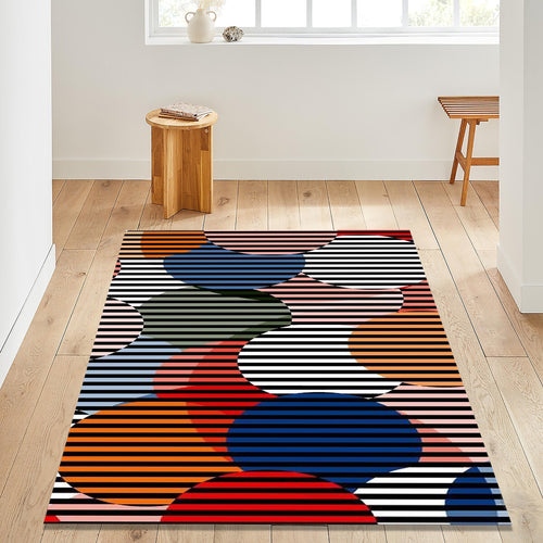 Op Art Striped Circles Rug Modern Living Room Decor Non-Slip