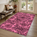 Hot Pink Floral Line Art Rug Bedroom Teen Room Decor Non-Slip