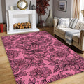 Hot Pink Floral Line Art Rug Bedroom Teen Room Decor Non-Slip