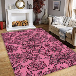 Hot Pink Floral Line Art Rug Bedroom Teen Room Decor Non-Slip