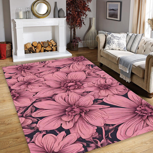 Dusty Rose 3D Carved Floral Rug Bedroom Living Room Decor Soft