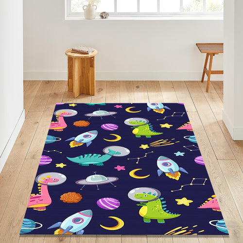 Cute Space Dinosaur Pattern Rug Kids Nursery Playroom Decor