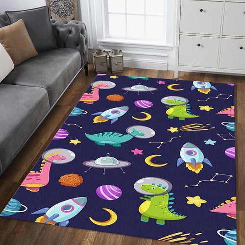 Cute Space Dinosaur Pattern Rug Kids Nursery Playroom Decor