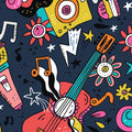 Pop Art Music Doodle Rug Gaming Room Teen Bedroom Decor Non-Slip