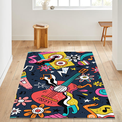 Pop Art Music Doodle Rug Gaming Room Teen Bedroom Decor Non-Slip
