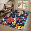 Pop Art Music Doodle Rug Gaming Room Teen Bedroom Decor Non-Slip