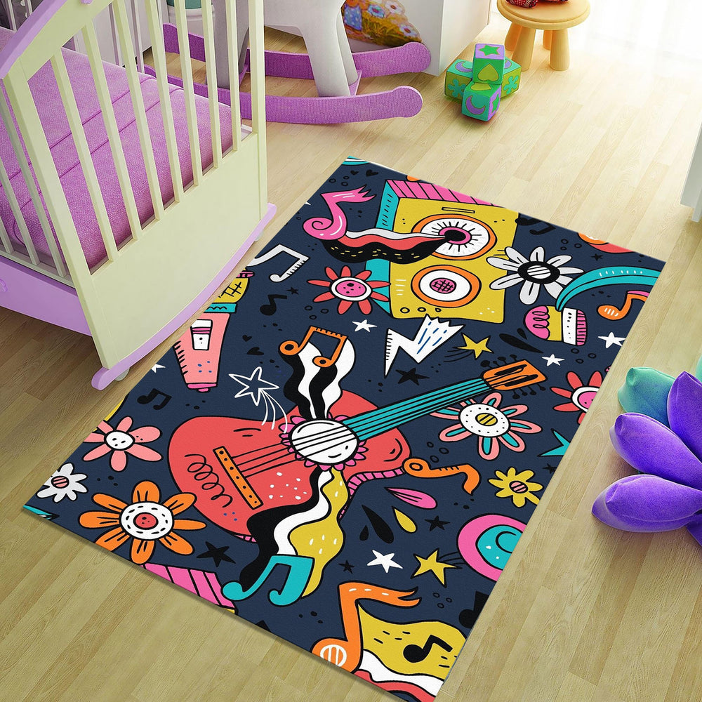 Pop Art Music Doodle Rug Gaming Room Teen Bedroom Decor Non-Slip