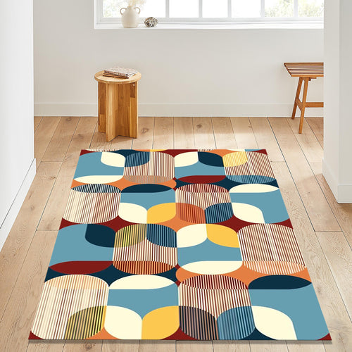 Mid-Century Geometric Pattern Rug Living Room Bedroom Decor