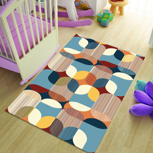 Mid-Century Geometric Pattern Rug Living Room Bedroom Decor