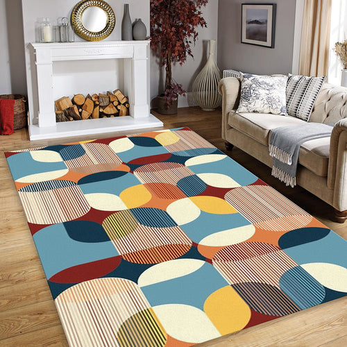 Mid-Century Geometric Pattern Rug Living Room Bedroom Decor