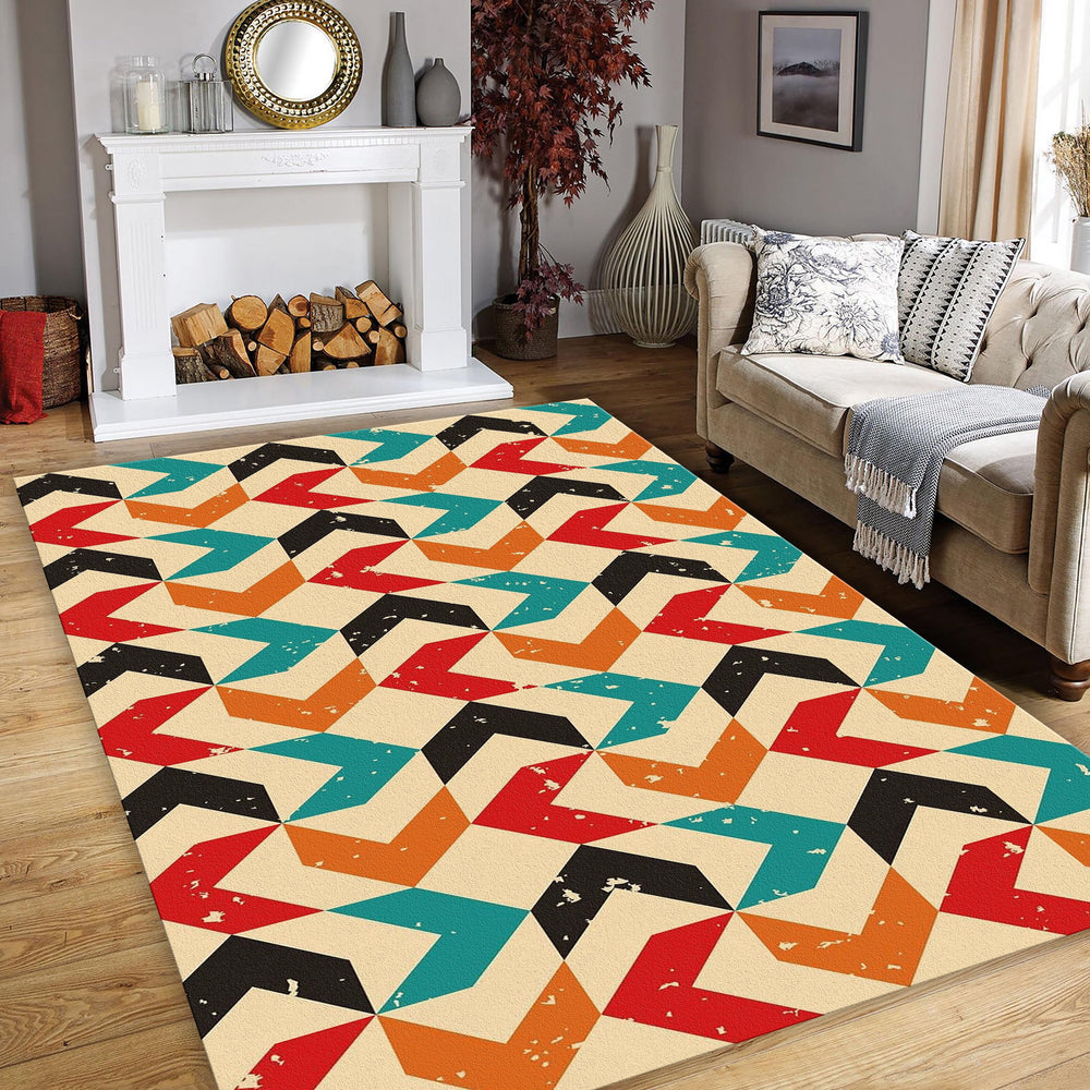 Retro Chevron Geometric Rug Boho Living Room Decor Non-Slip